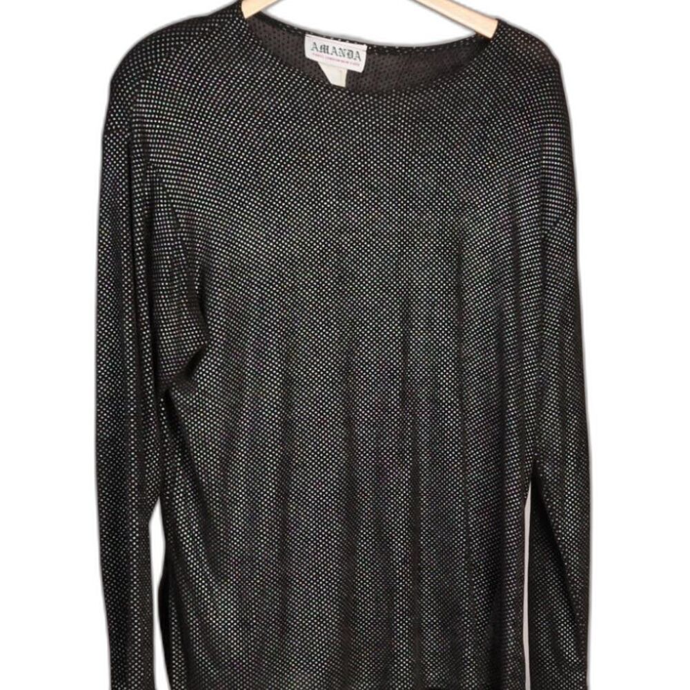 Women's Amanda Black Pull Over Shirt w/ Multicolored Metallic Polka Dots Size L